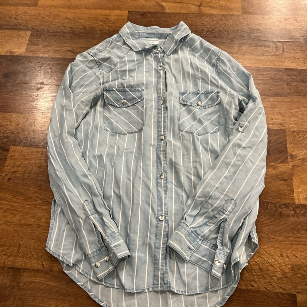Light Blue Striped Women’s Button-Up Shirt